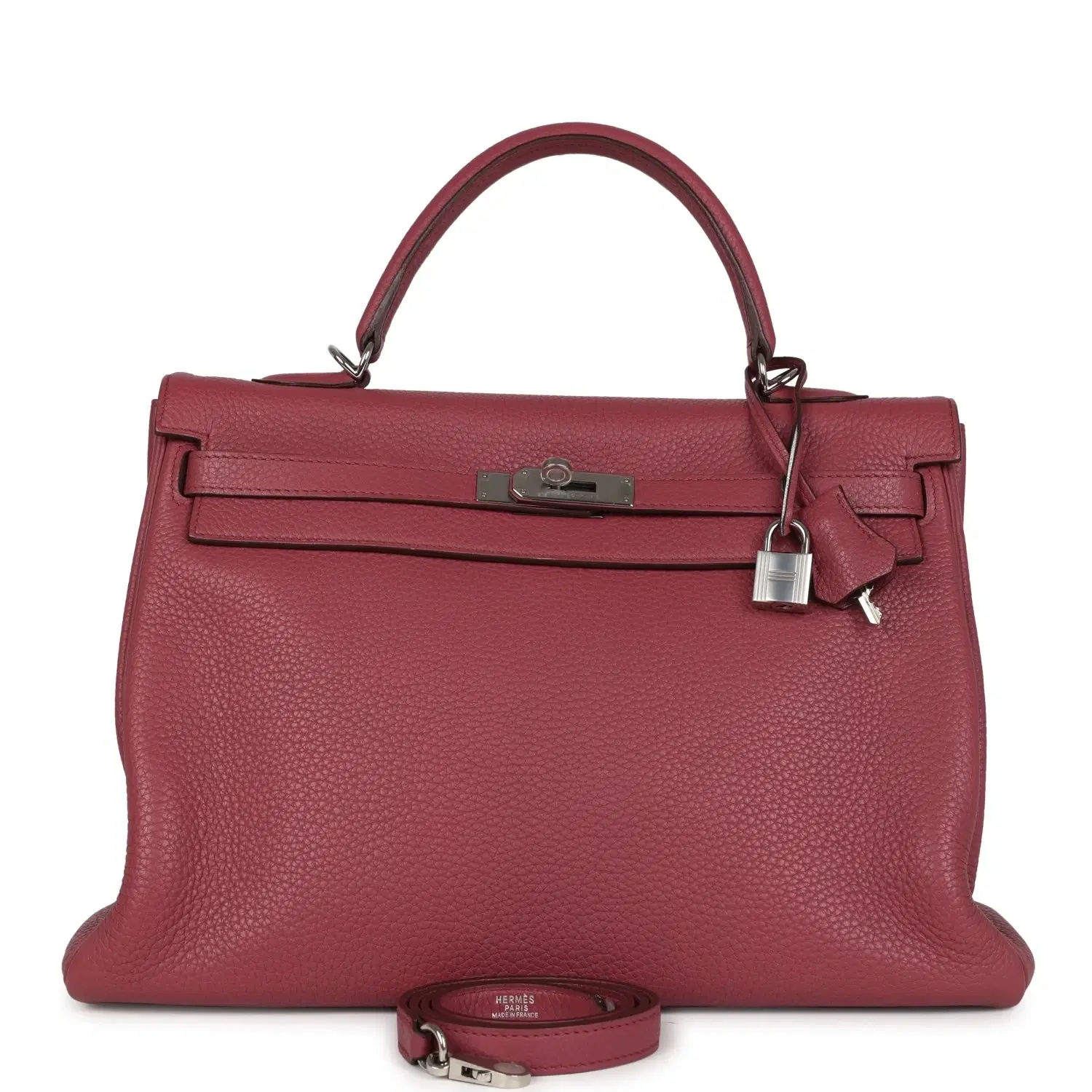 Pre-owned Hermes Retourne Kelly 35 Bois De Rose Clemence Palladium Hardware