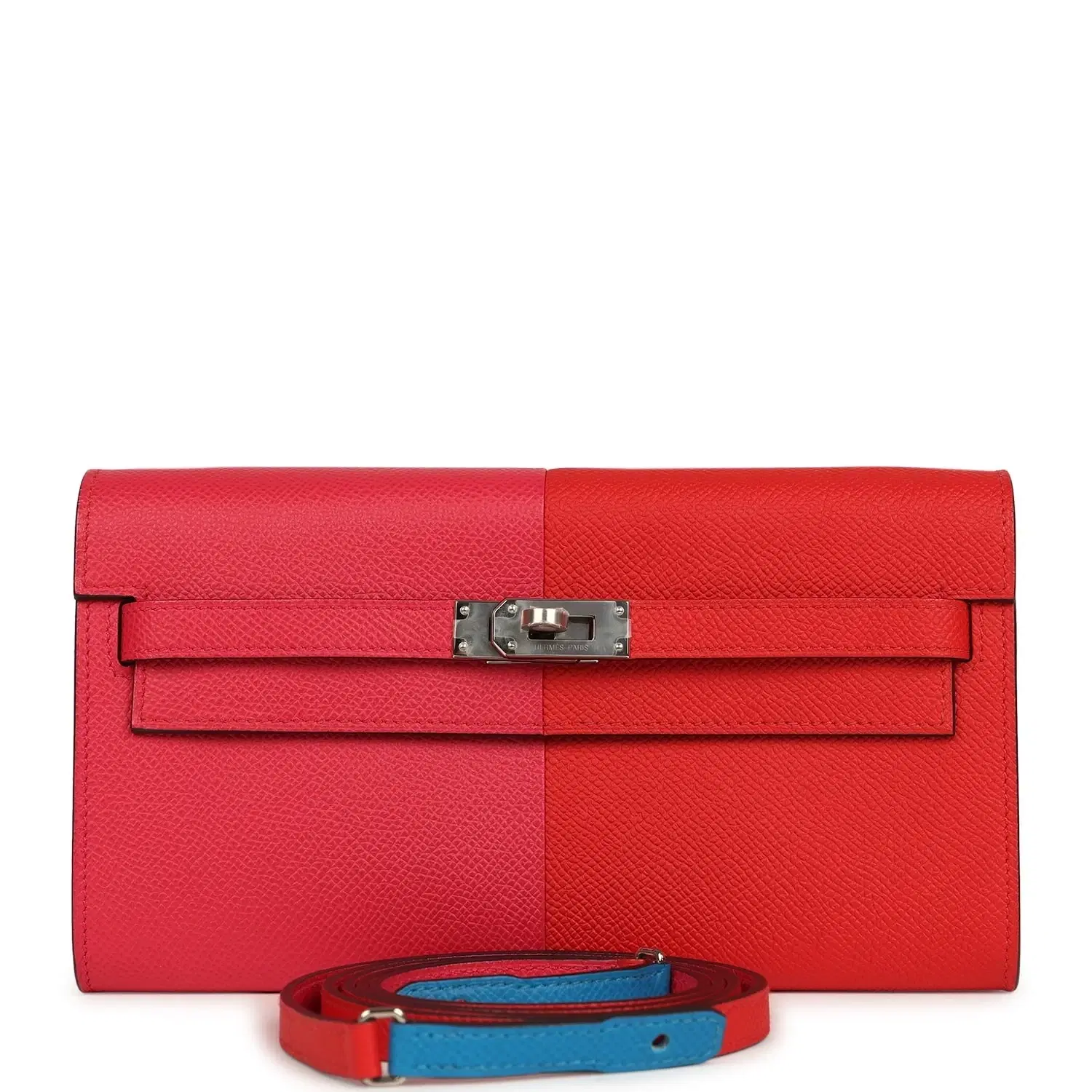 Hermes Kelly Wallet To Go Casaque Rouge De Coeur, Rose Extreme and Bleu Zanzibar Epsom Palladium Hardware