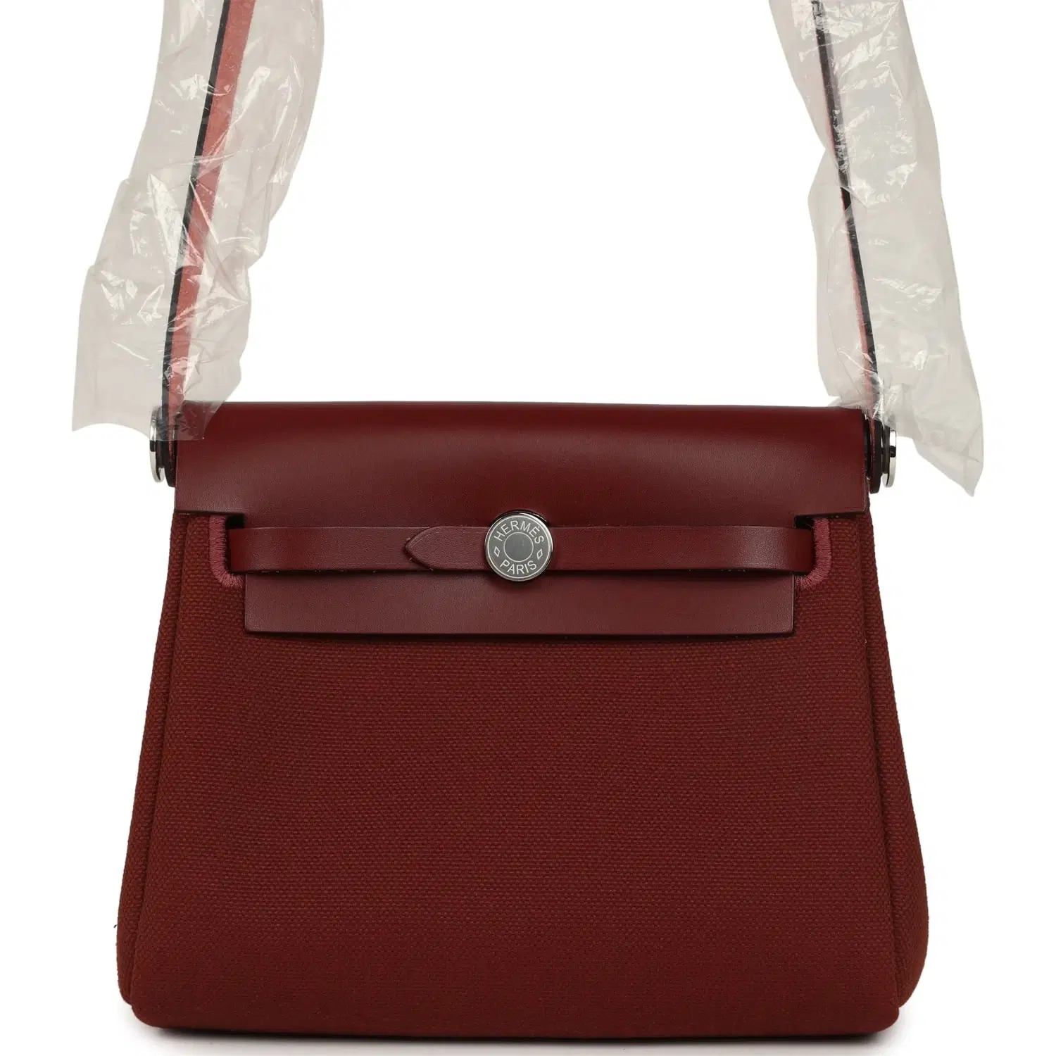 Hermes Herbag Zip 20 Mini Rouge H Toile Militaire Canvas and Vache Hunter Palladium Hardware