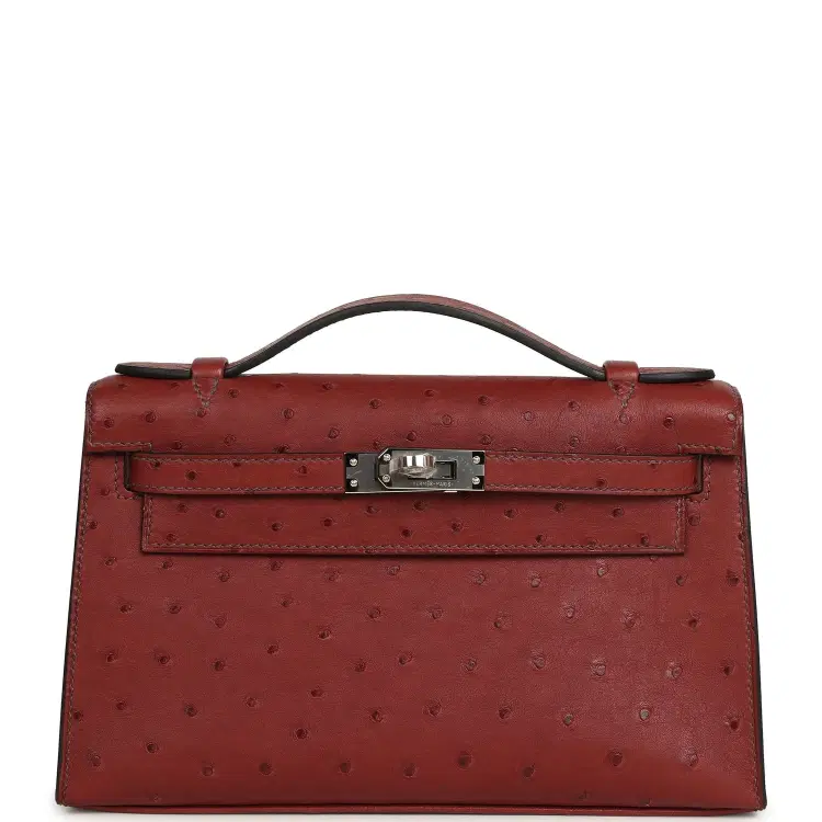 Hermes Kelly Pochette Rouge H Ostrich Palladium Hardware-Hover-Image