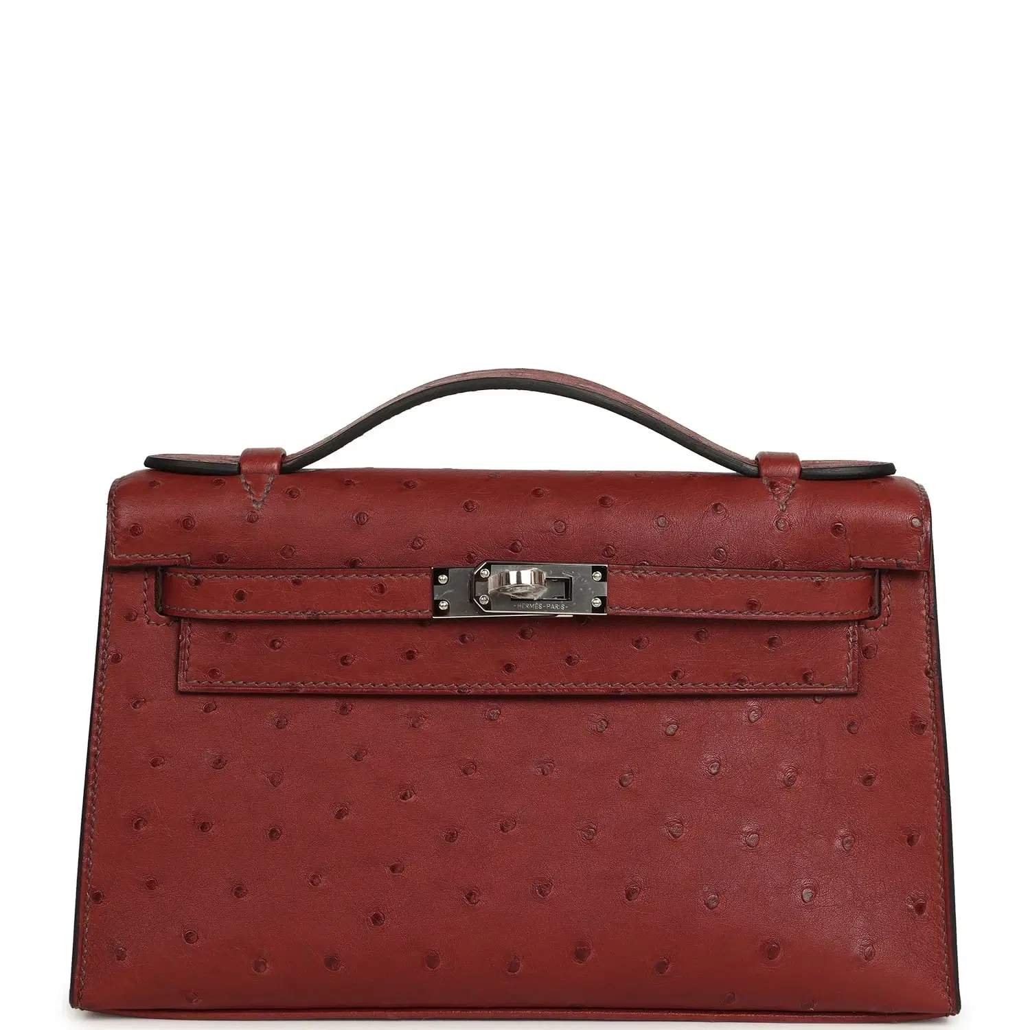 Hermes Kelly Pochette Rouge H Ostrich Palladium Hardware