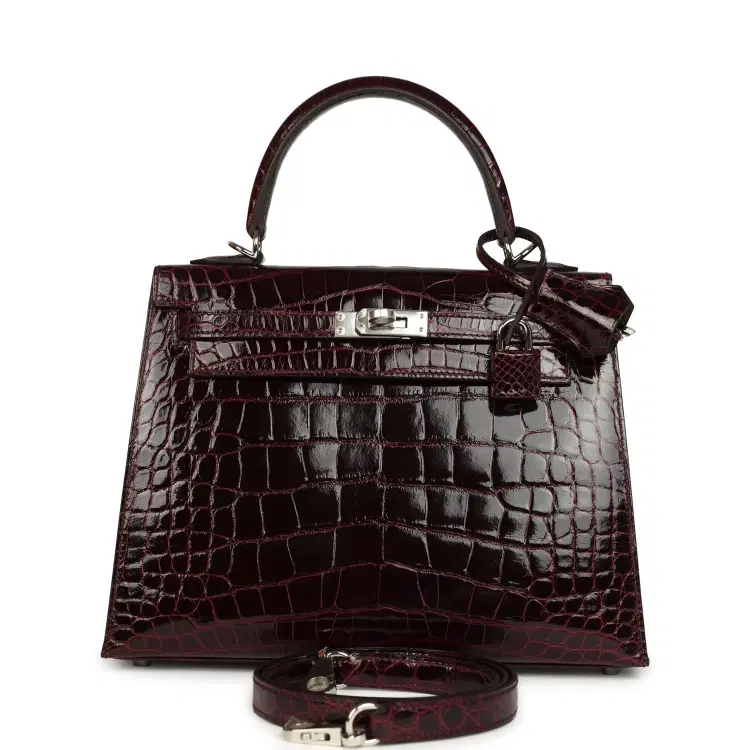 Hermes Kelly Sellier 25 Bordeaux Shiny Alligator Palladium Hardware-Hover-Image