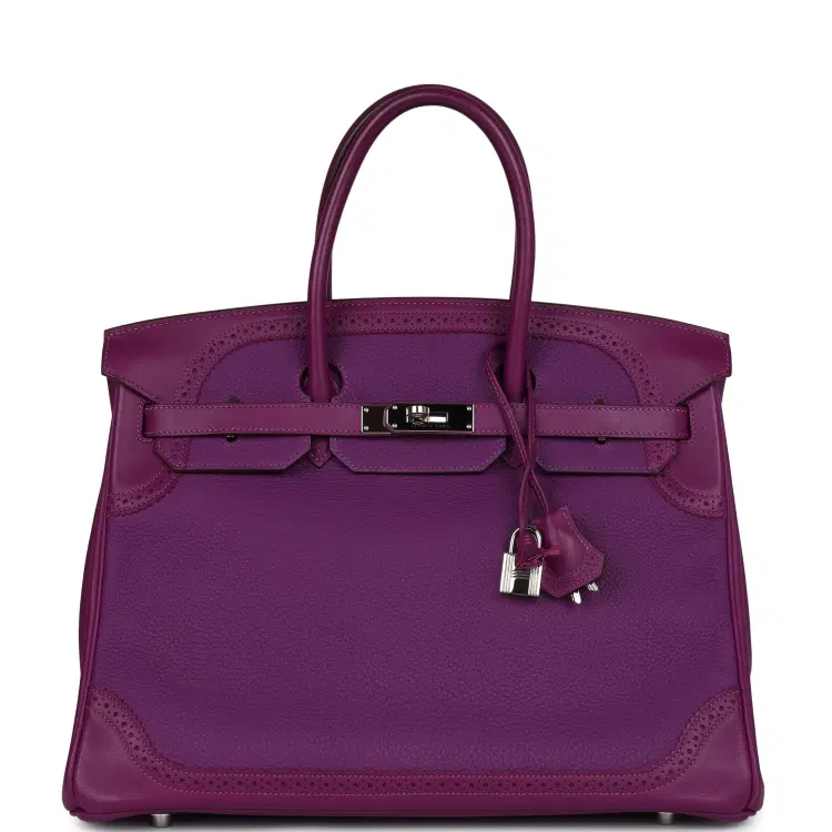 Pre-owned Hermes Birkin Ghillies 35 Anemone Togo and Swift Palladium Hardware-Hover-Image