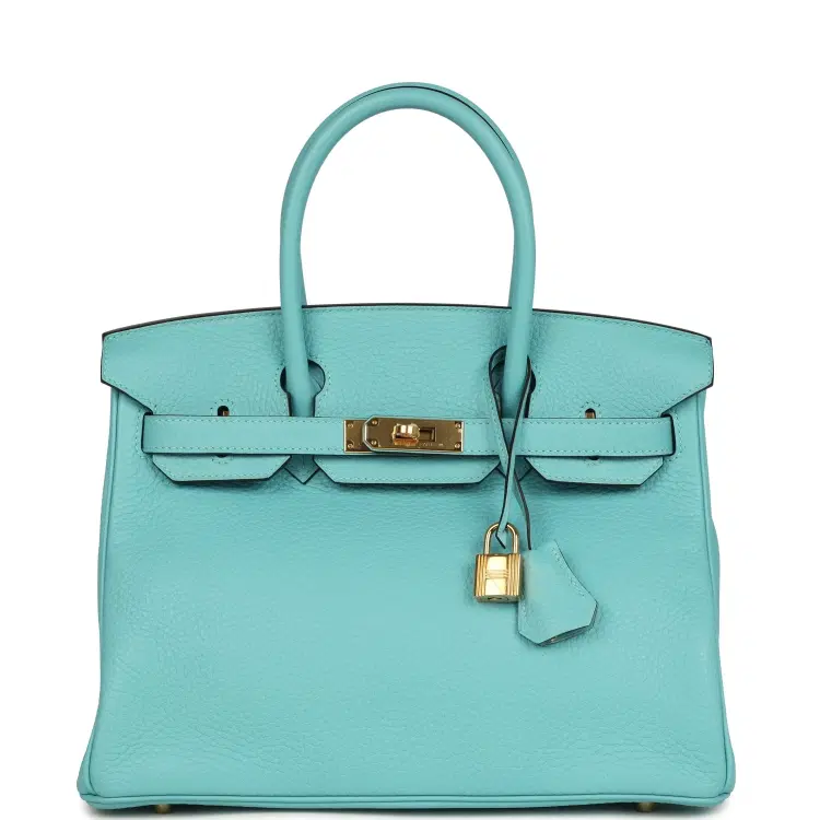 Pre-owned Hermes Birkin 30 Bleu Atoll Clemence Gold Hardware-Hover-Image