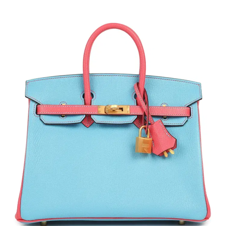Hermes Special Order (HSS) Birkin 25 Celeste and Rose Lipstick Chevre Mysore Brushed Gold Hardware-Hover-Image