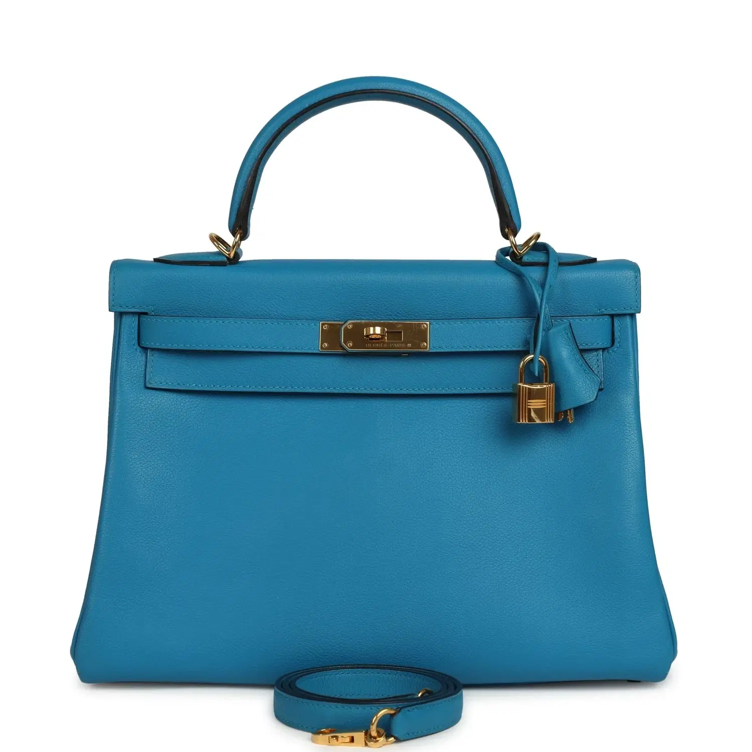 Pre-owned Hermes Kelly Retourne 32 Bleu Zanzibar Evercolor Gold Hardware