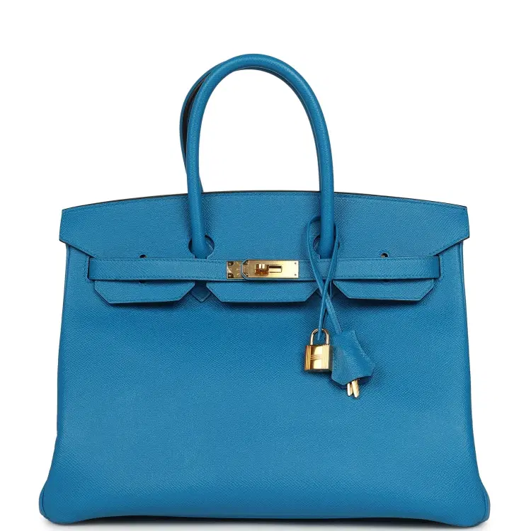 Pre-owned Hermes Birkin 35 Bleu Zanzibar Epsom Gold Hardware-Hover-Image