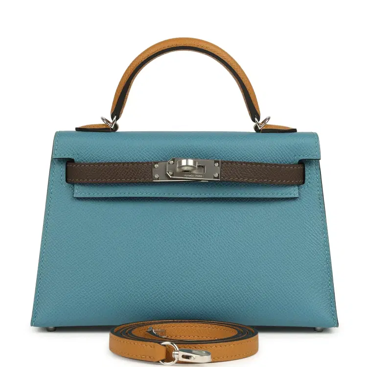 Hermes Kelly Sellier 20 Tri-color Blue Jean, Sesame and Ecorce Epsom Palladium Hardware-Hover-Image