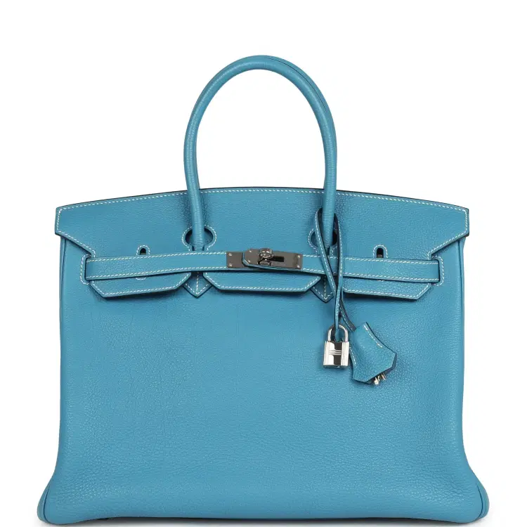 Pre-owned Hermes Birkin 35 Blue Jean Togo Palladium Hardware-Hover-Image