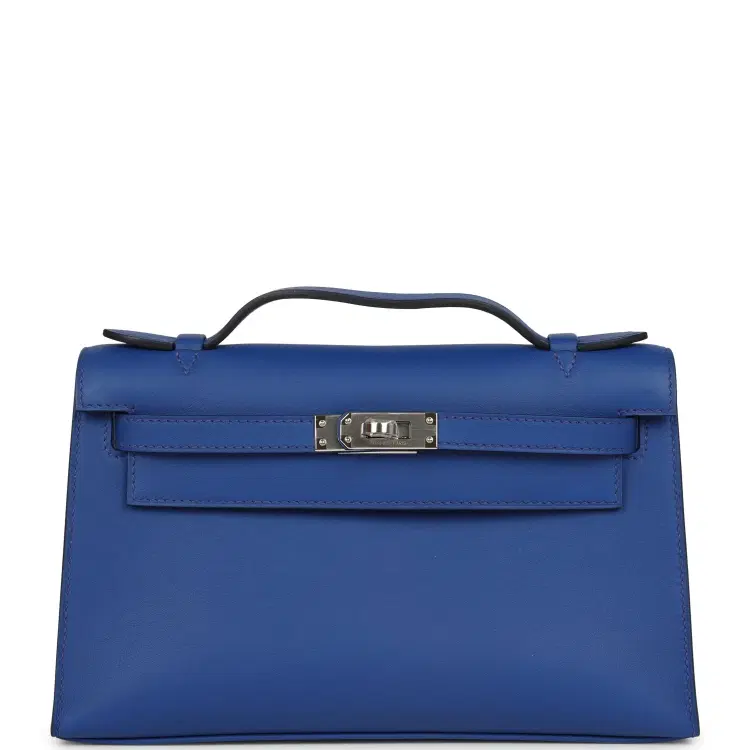 Hermes Kelly Pochette Bleu Royal Swift Palladium Hardware-Hover-Image