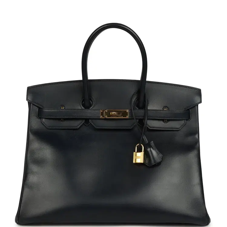 Pre-owned Hermes Birkin 35 Bleu Navy Box Gold Hardware-Hover-Image