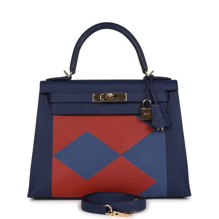 Pre-owned Hermes Special Order (HSS) Kellygraphie Kelly Sellier 28 "Lettre B" Bleu Nuit Epsom Permabrass Hardware-Hover-Image