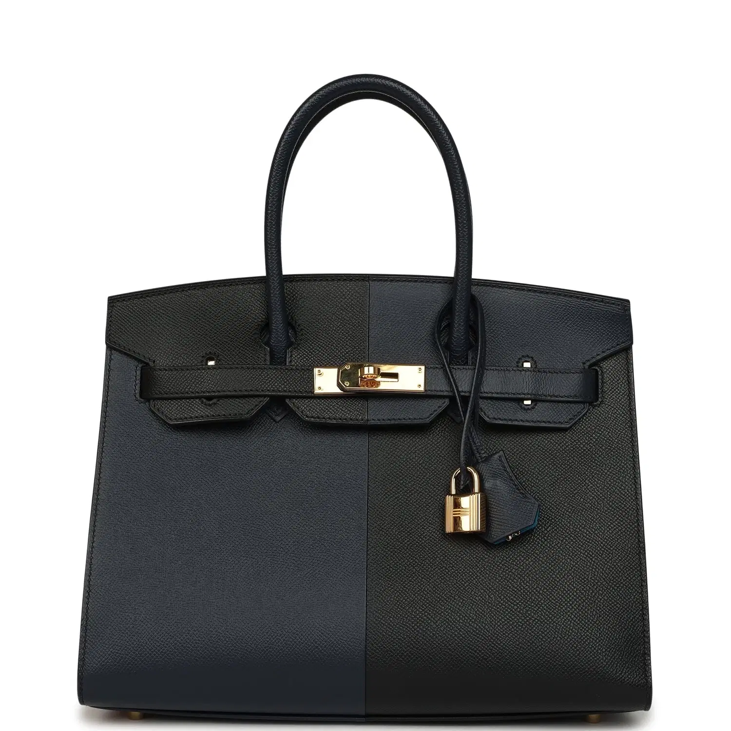 Pre-owned Hermes Casaque Birkin Sellier 30 Black and Bleu Indigo Epsom Gold Hardware