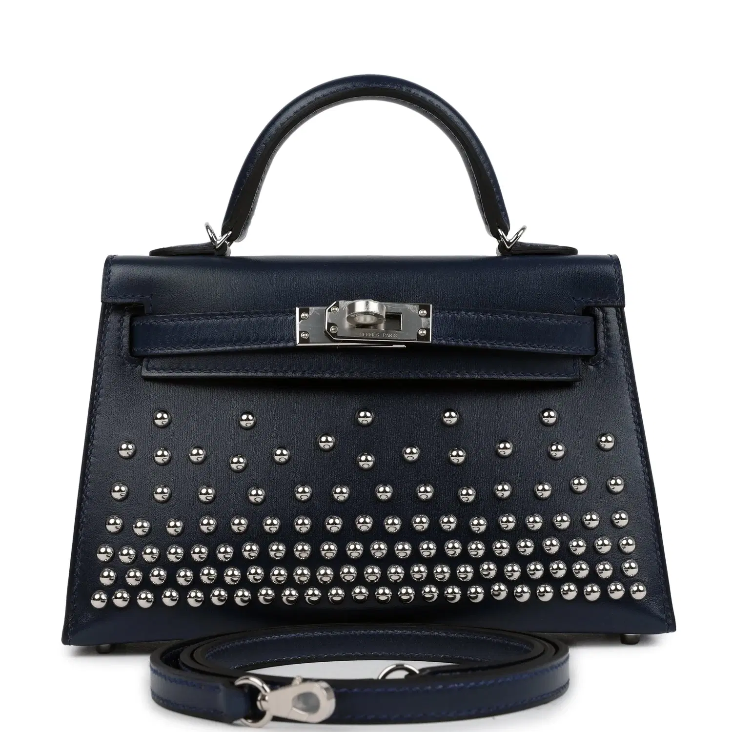 Hermes Kelly Sellier 20 Clouté Bleu Abysse Box Palladium Hardware