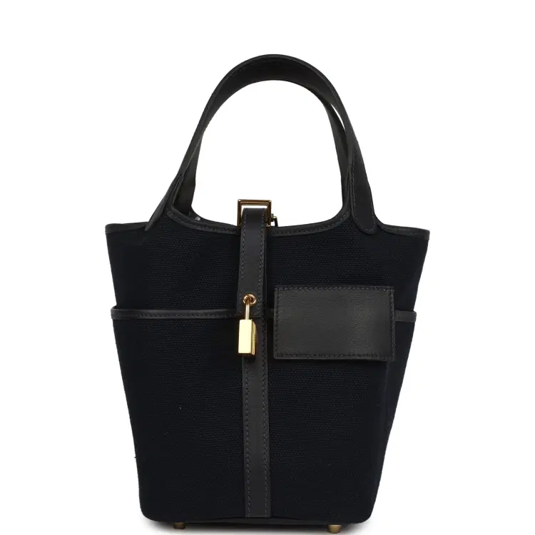 Hermes Picotin Cargo 18 Bleu Marine Swift and Toile Canvas Gold Hardware-Hover-Image