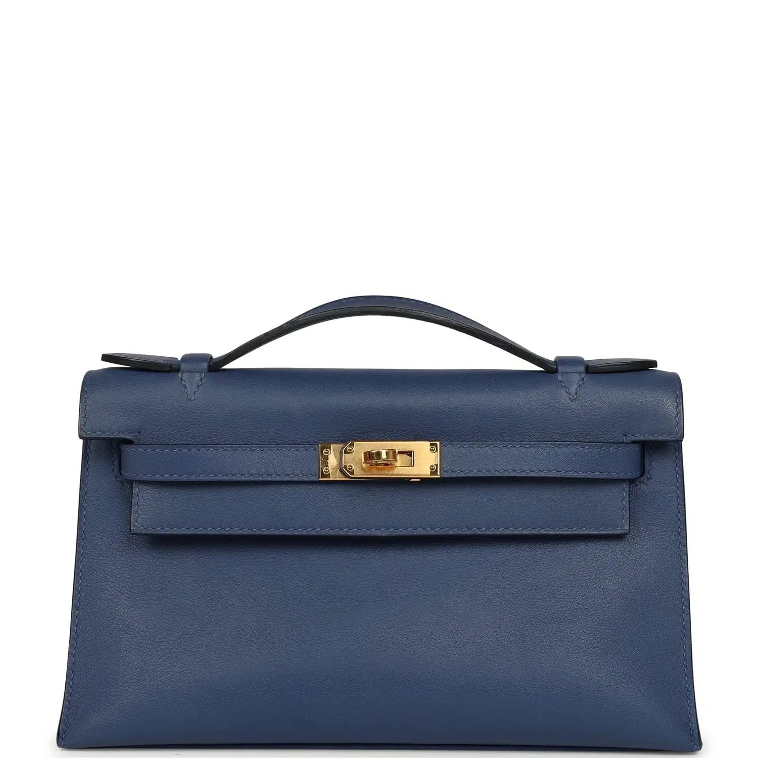 Pre-owned Hermes Kelly Pochette Bleu Brighton Swift Gold Hardware