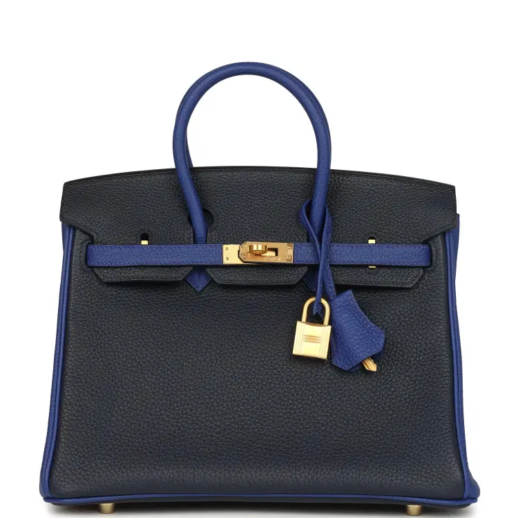 Hermes Special Order (HSS) Birkin 25 Bi-Color Bleu Nuit and Bleu Electric Togo Brushed Gold Hardware-Hover-Image