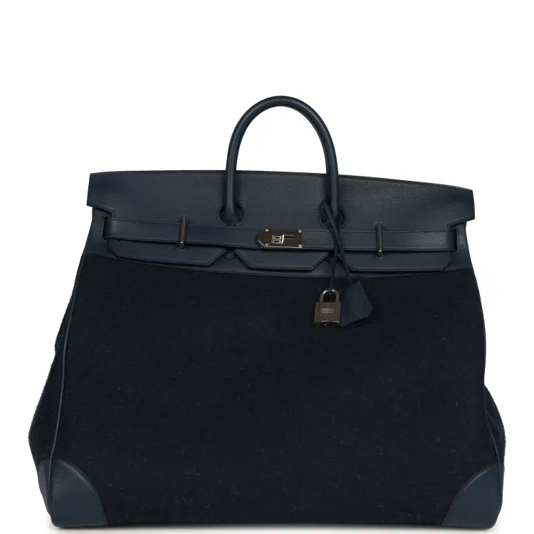 Pre-owned Hermes Birkin HAC 50 Bleu Nuit Toodoo Feutre Wool and Bleu De Malte Evercolor Palladium Hardware-Hover-Image
