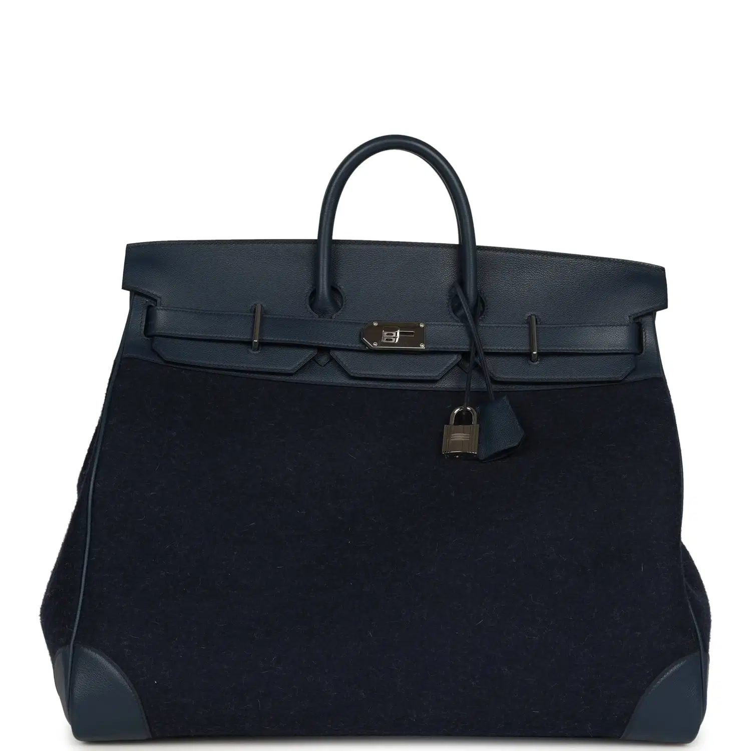 Pre-owned Hermes Birkin HAC 50 Bleu Nuit Toodoo Feutre Wool and Bleu De Malte Evercolor Palladium Hardware
