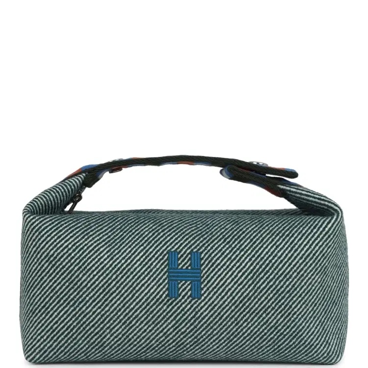 Hermes Bride-A-Brac Au Carre Case PM Vert Foret H Natte Canvas and Wool Palladium Hardware-Hover-Image