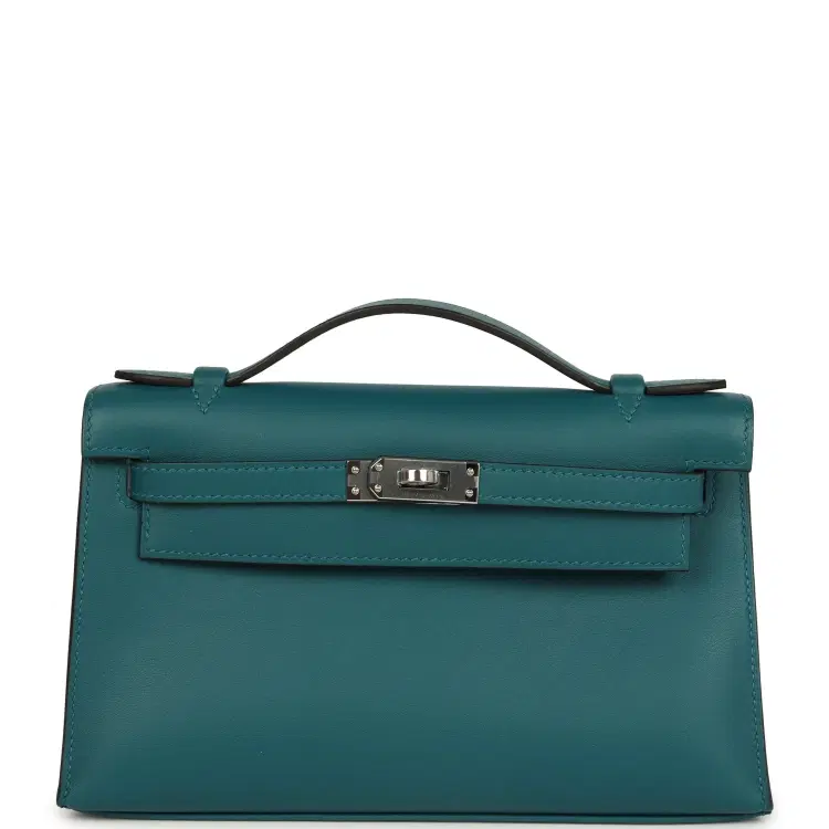 Hermes Kelly Pochette Vert Bosphore Swift Palladium Hardware-Hover-Image