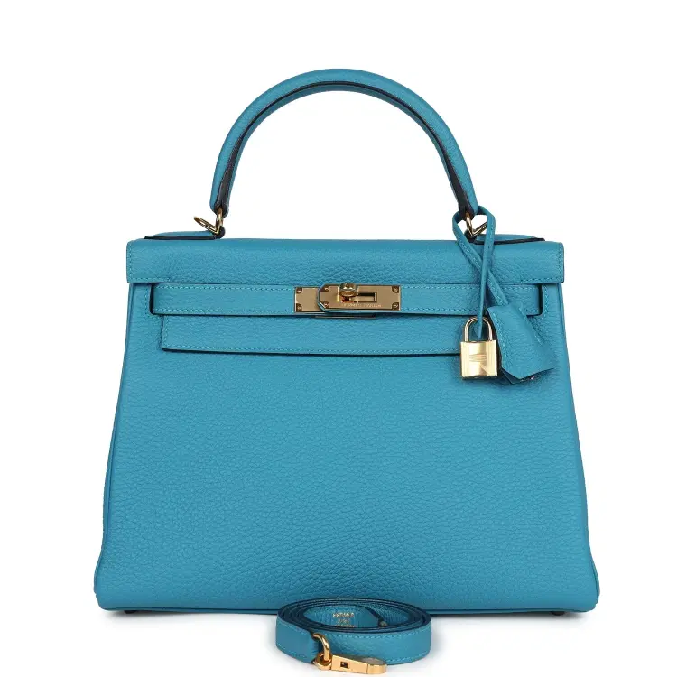 Pre-owned Hermes Kelly Retourne 28 Turquoise Togo Gold Hardware-Hover-Image