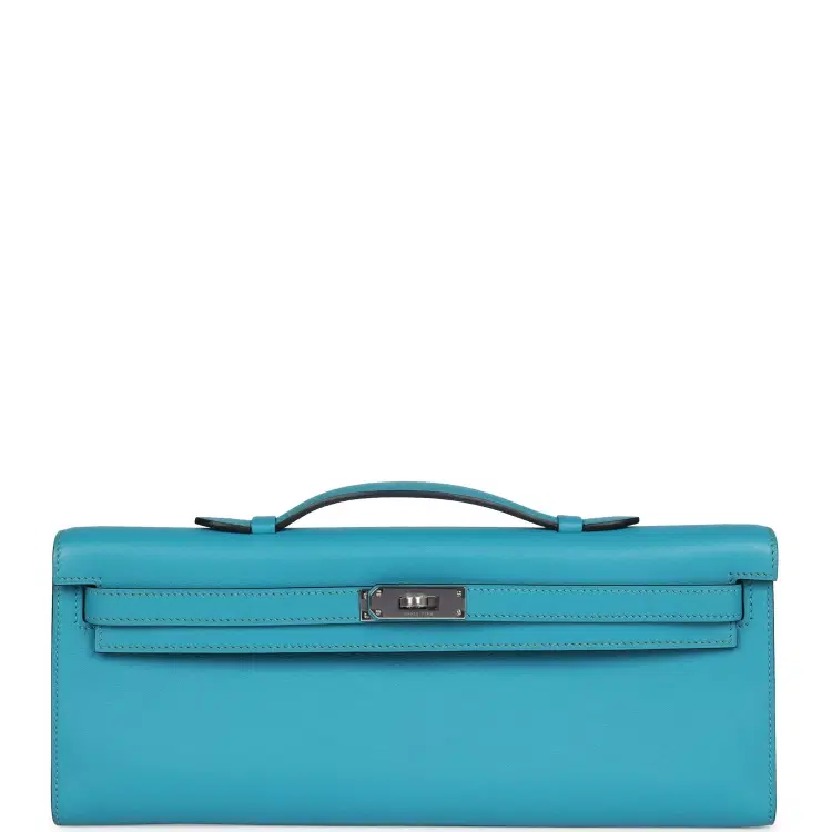 Pre-owned Hermes Kelly Cut Turquoise Swift Palladium Hardware-Hover-Image