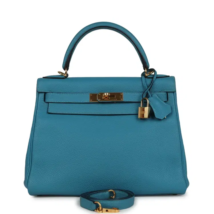 Pre-owned Hermes Kelly Retourne 28 Turquoise Togo Gold Hardware-Hover-Image