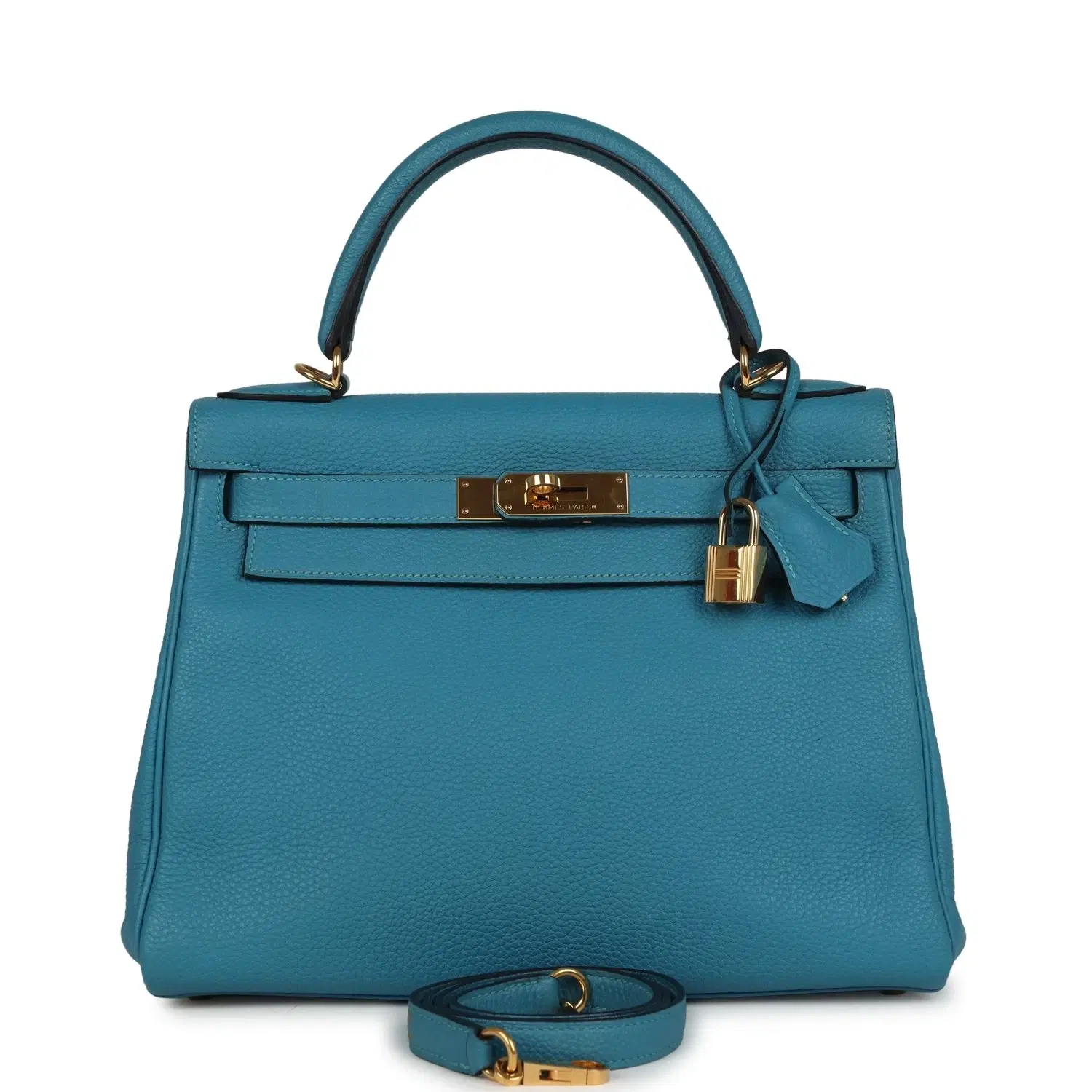 Pre-owned Hermes Kelly Retourne 28 Turquoise Togo Gold Hardware