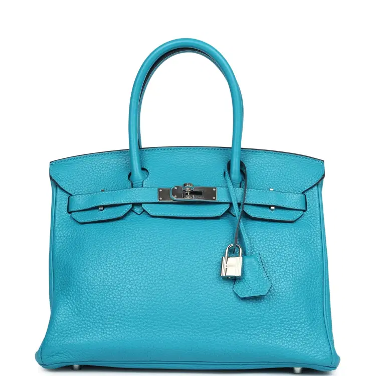 Pre-owned Hermes Birkin 30 Turquoise Clemence Palladium Hardware-Hover-Image