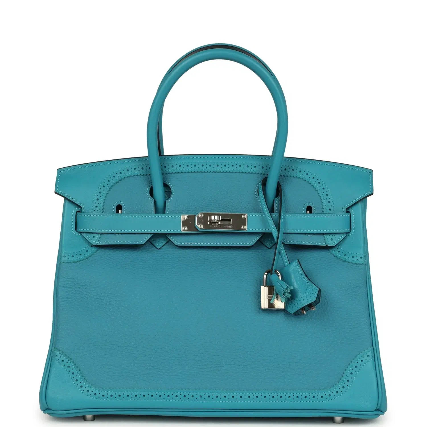 Pre-owned Hermes Birkin Ghillies 30 Turquoise Togo and Swift Palladium Hardware