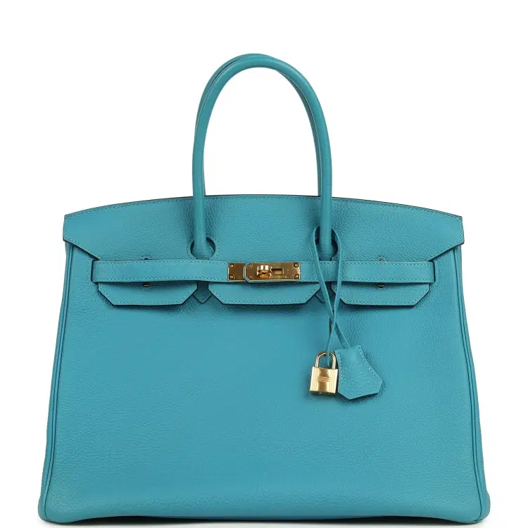 Pre-owned Hermes Birkin 35 Turquoise Togo Gold Hardware-Hover-Image