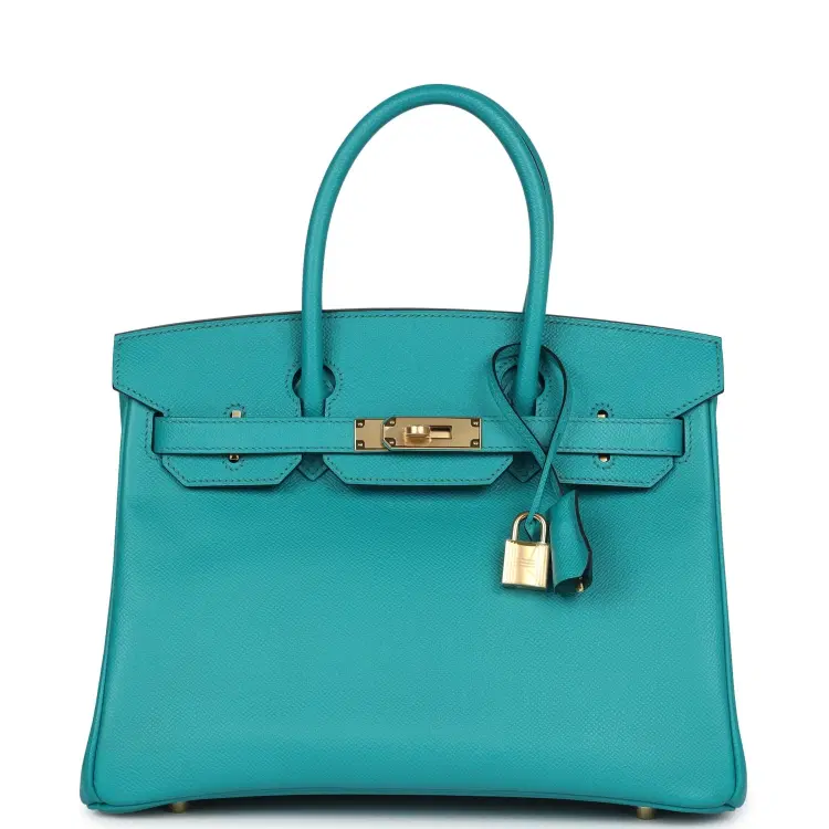 Pre-owned Hermes Birkin 30 Bleu Paon Epsom Gold Hardware-Hover-Image