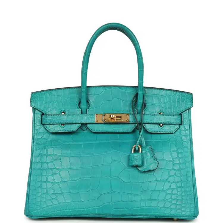 Pre-owned Hermes Birkin 30 Bleu Paon Matte Alligator Gold Hardware-Hover-Image
