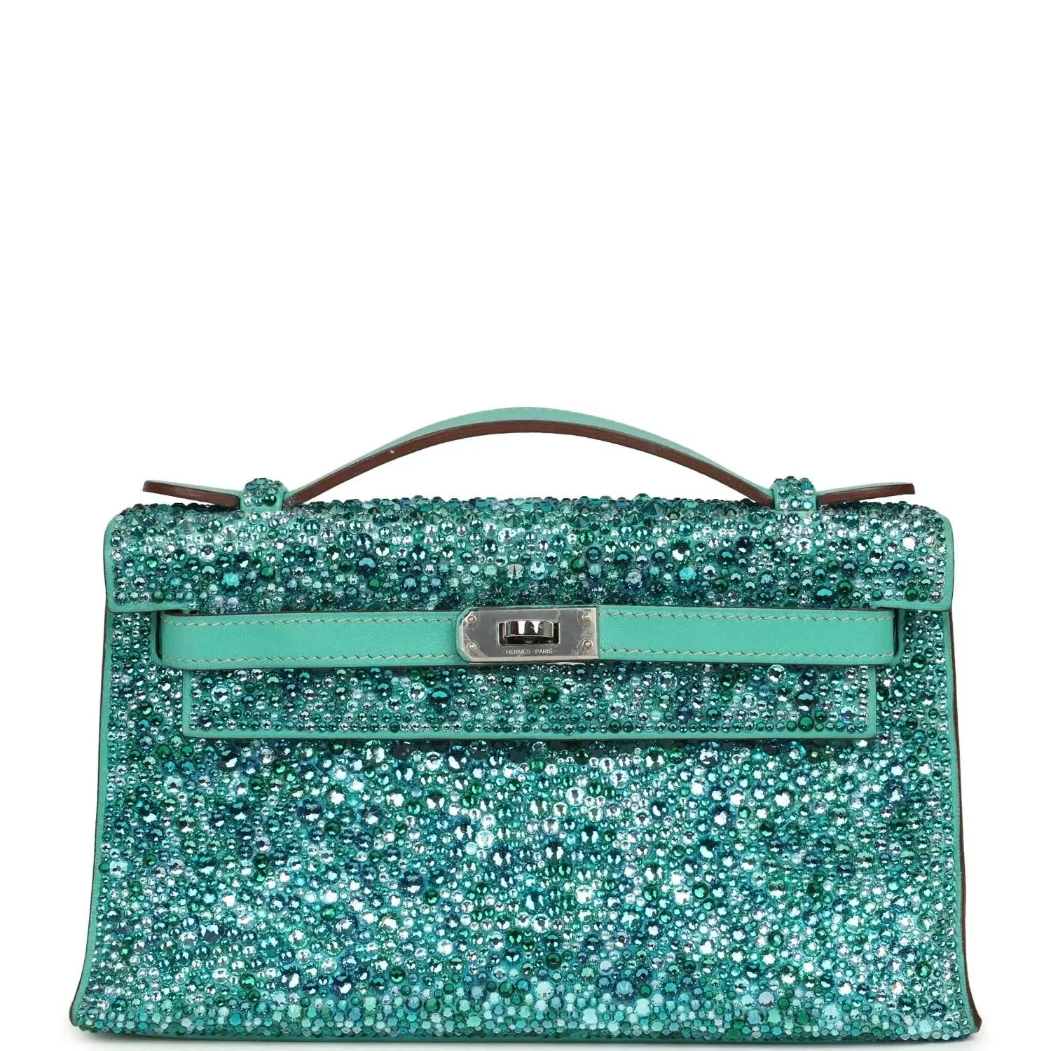 Custom Swarovski Crystal Hermes Lagon Kelly Pochette Palladium Hardware