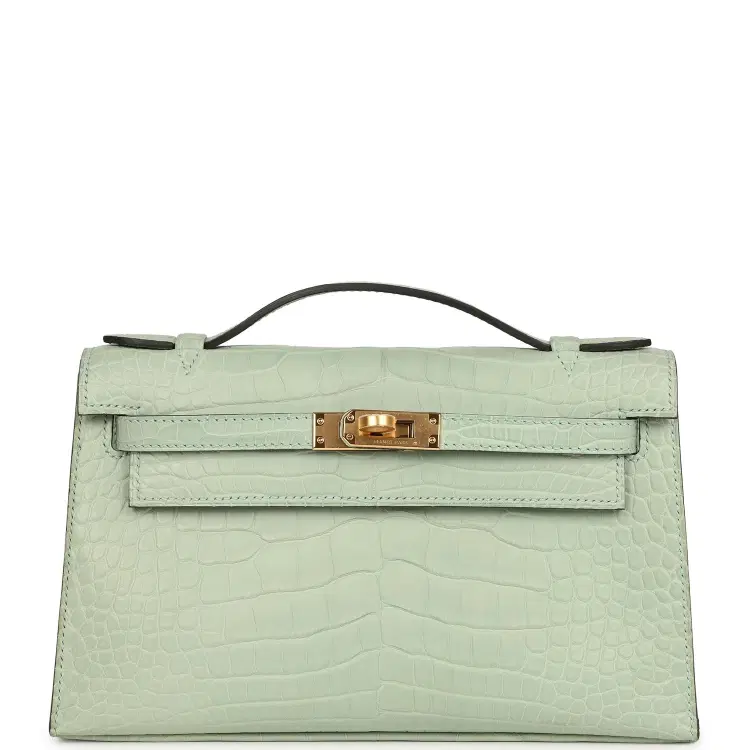 Hermes Kelly Pochette Vert D' Eau Matte Alligator Gold Hardware-Hover-Image