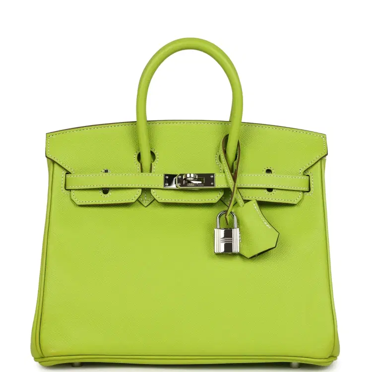 Pre-owned Hermes Candy Birkin 25 Kiwi Candy Epsom Palladium Hardware-Hover-Image