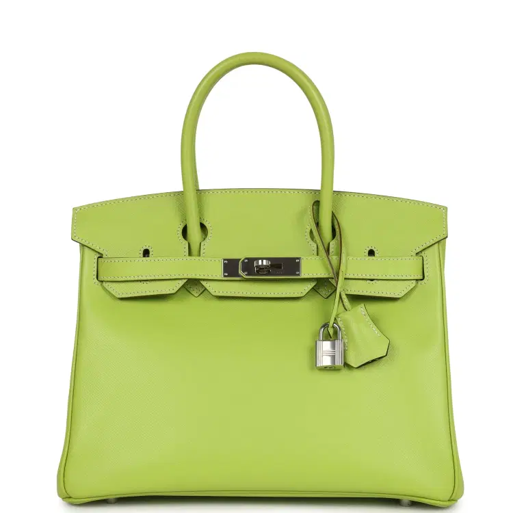 Pre-owned Hermes Birkin 30 Kiwi Candy Epsom Palladium Hardware-Hover-Image