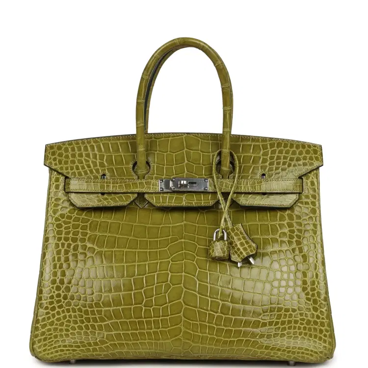 Pre-owned Hermes Birkin 35 Vert Anis Shiny Porosus Crocodile Palladium Hardware-Hover-Image