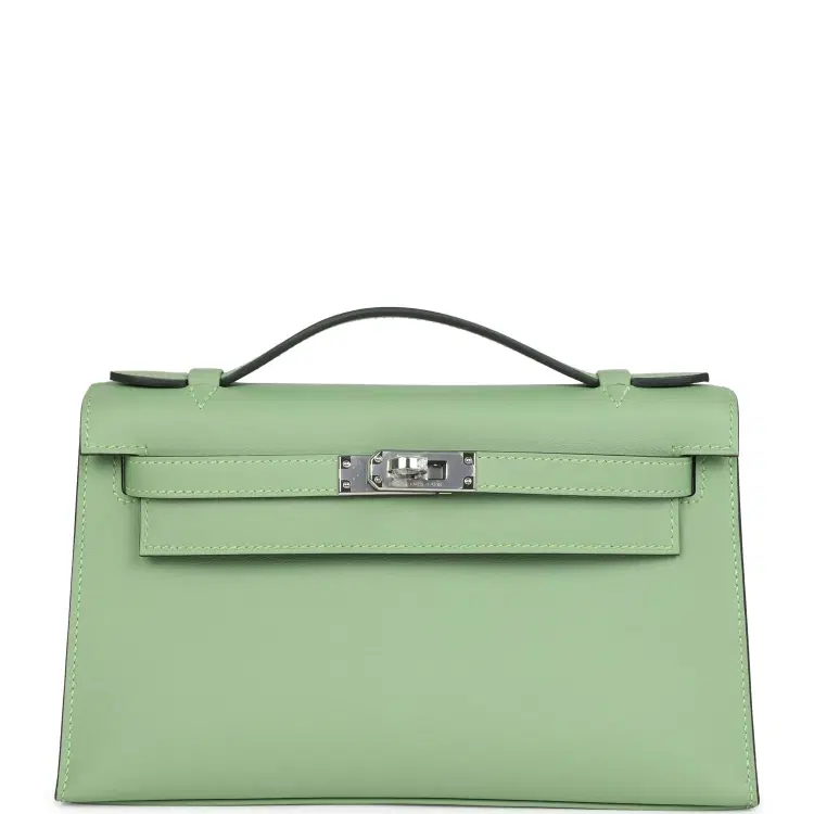 Hermes Kelly Pochette Vert Criquet Swift Palladium Hardware-Hover-Image