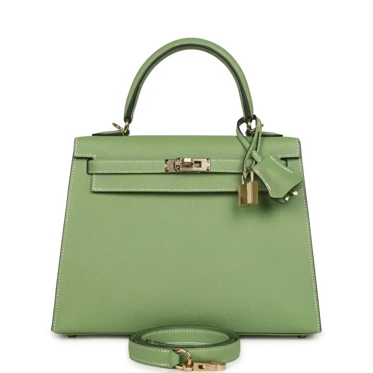 Hermes Special Order (HSS) Kelly Sellier 25 Vert Criquet Epsom Permabrass Hardware-Hover-Image