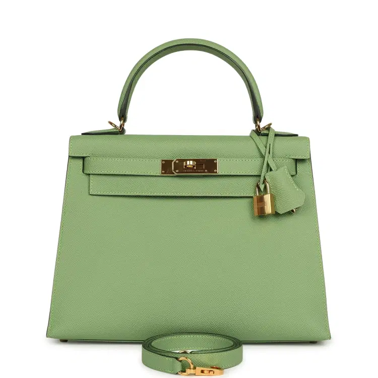 Pre-owned Hermes Kelly Sellier 28 Vert Criquet Epsom Gold Hardware-Hover-Image