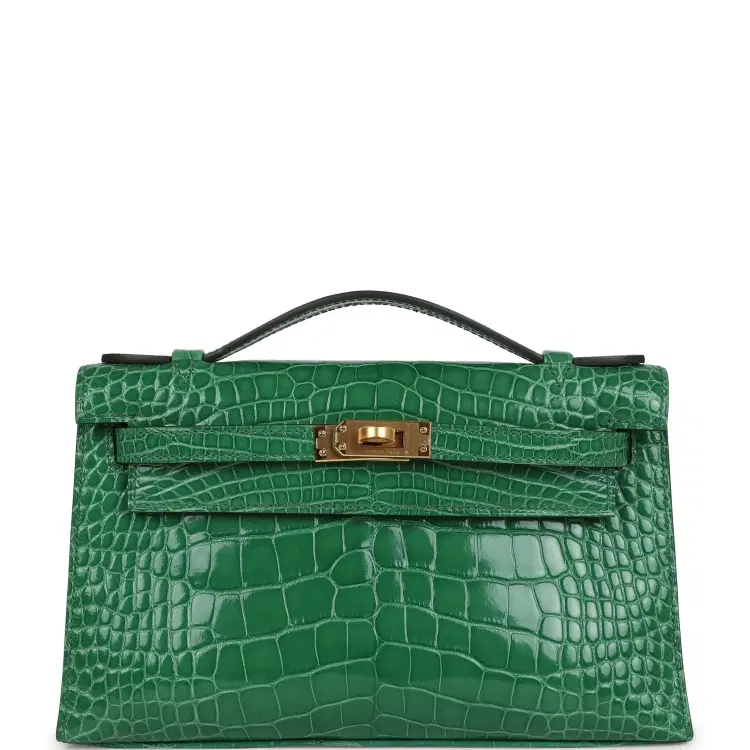 Hermes Kelly Pochette Cactus Shiny Alligator Gold Hardware-Hover-Image