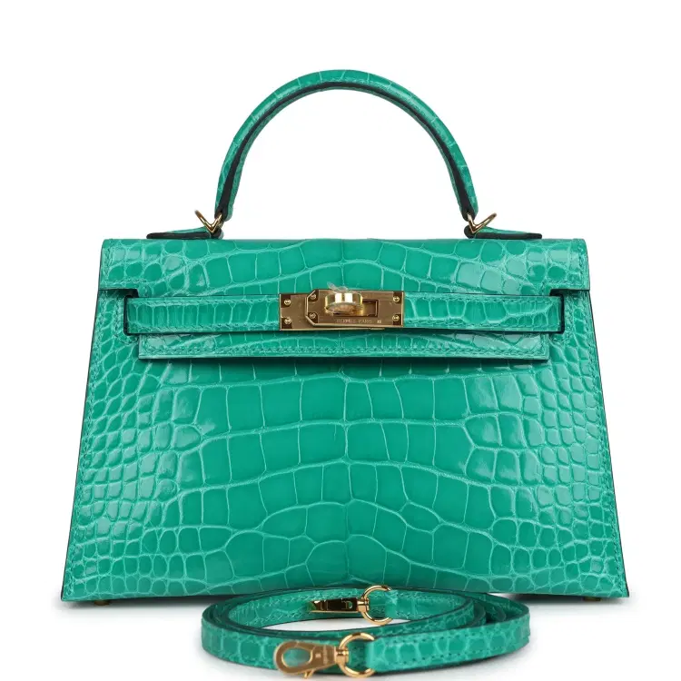 Hermes Kelly Sellier 20 Vert Jade Shiny Alligator Gold Hardware-Hover-Image
