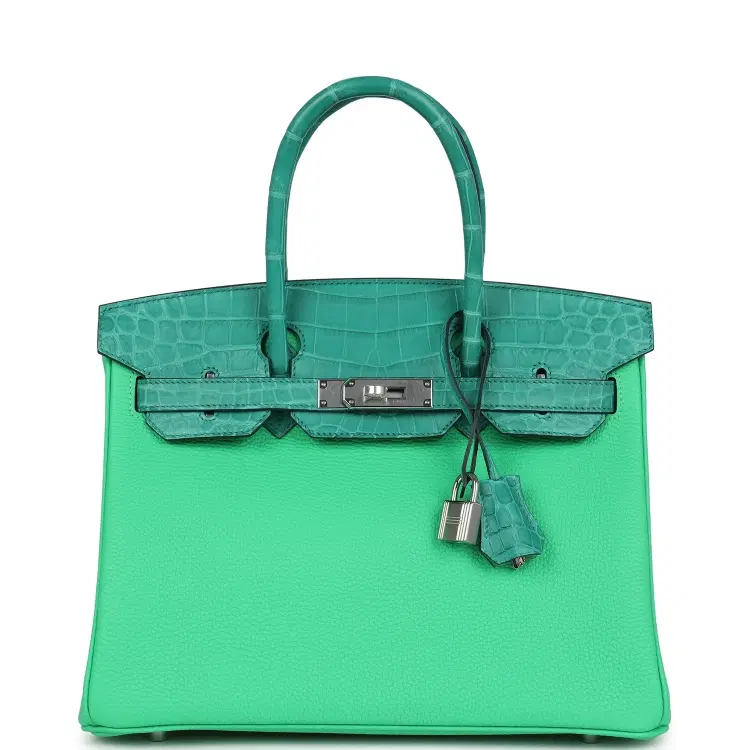 Hermes Birkin 30 Vert Comics Togo and Vert Jade Niloticus Crocodile Touch Palladium Hardware-Hover-Image