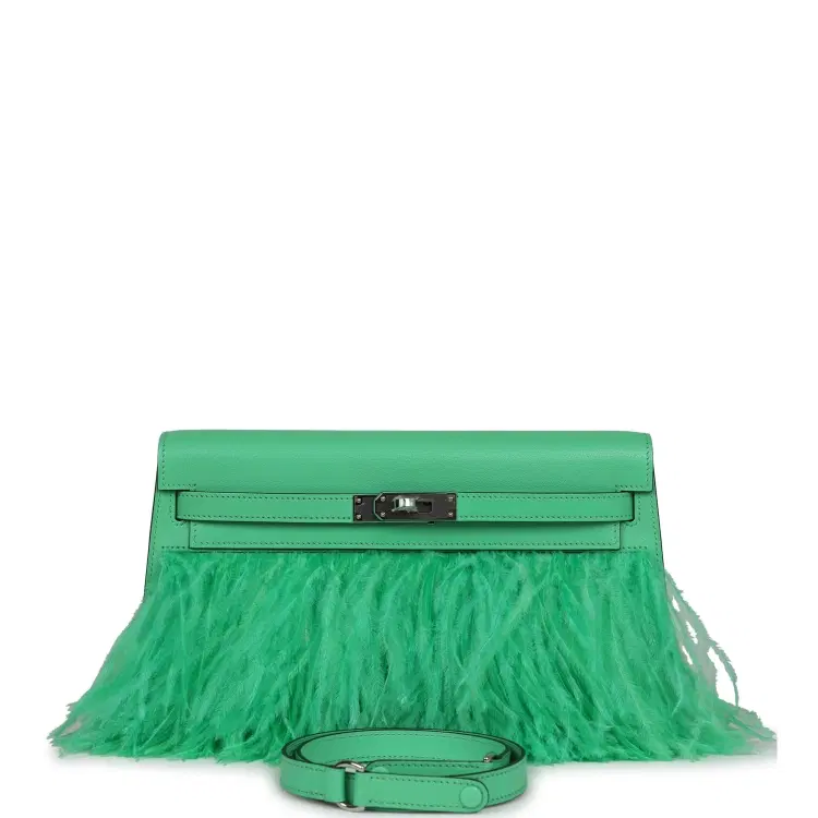 Hermes Kelly Elan Foile Vert Comics Chevre and Ostrich Feather Palladium Hardware-Hover-Image