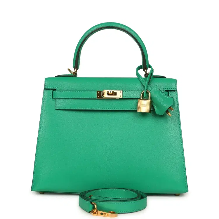 Pre-owned Hermes Kelly Sellier 25 Vert Vertigo Chevre Chamkila Gold Hardware-Hover-Image