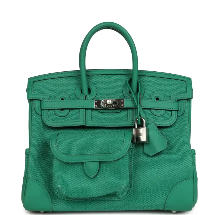 Pre-owned Hermes Birkin Cargo 25 Vert Vertigo Toile H and Swift Palladium Hardware-Hover-Image