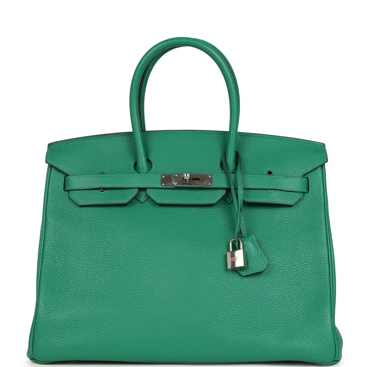 Pre-owned Hermes Birkin 35 Vert Vertigo Verso Clemence Palladium Hardware-Hover-Image