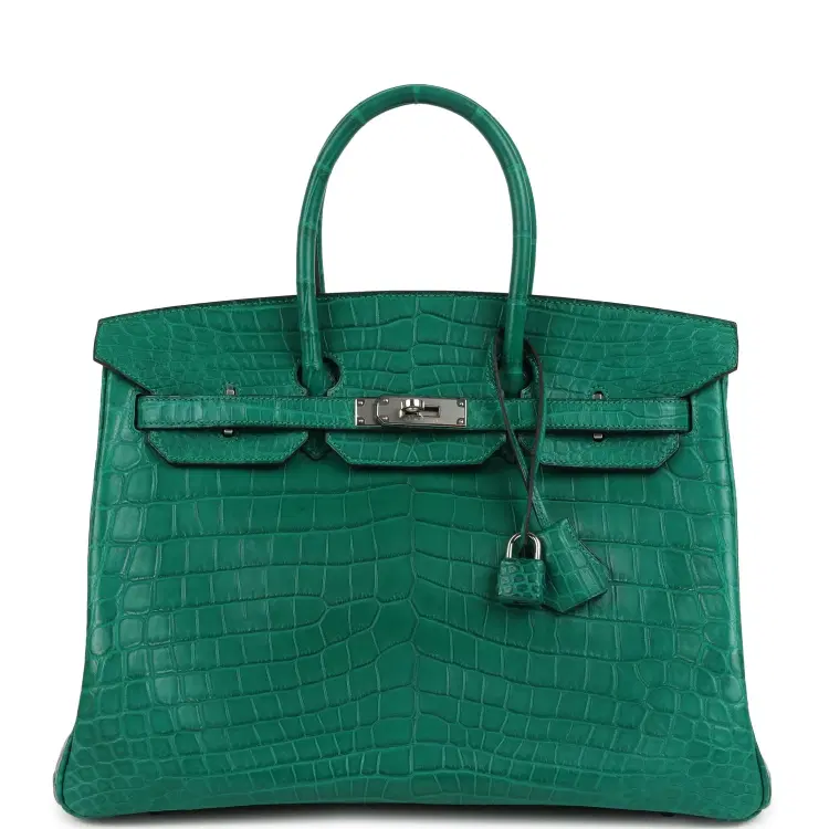 Pre-owned Hermes Birkin 35 Malachite Matte Niloticus Crocodile Palladium Hardware-Hover-Image